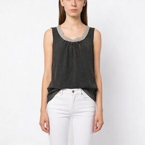 ST. JOHN Silk Polka Dot Black & White Sleeveless Semi Sheer Blouse Size S